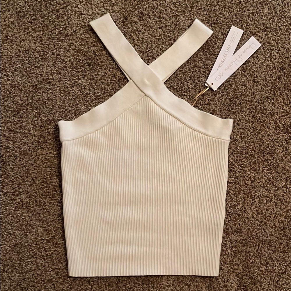 House of Harlow 1960 Cream Ribbed Asymmetrical Tank Top